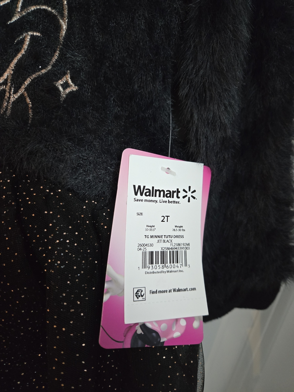Minnie Mouse Fuzzy Tulle Black Dress Size 2T - Picture 4 of 4